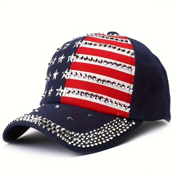 kristine’s closet Accessories - 🇺🇸 1 Patriotic Rhinestone Baseball Cap - American Flag Star & Stripe